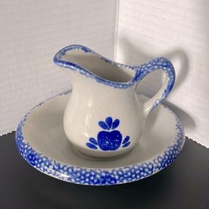 Vintage Loomco Spongeware Mini Pitcher and Basin
